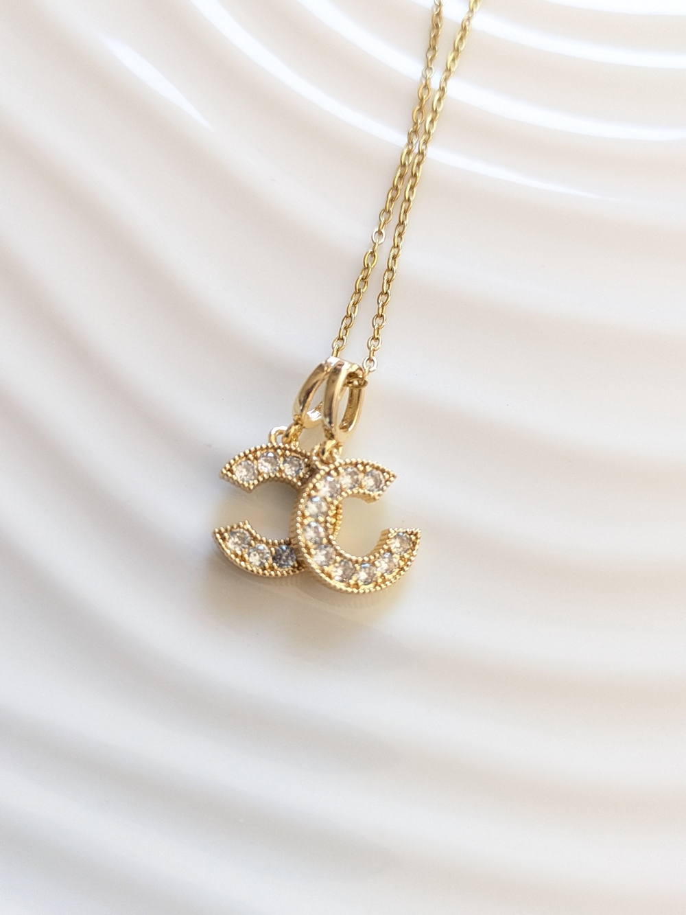 18k Gold Plated  Double C Necklace Tarnish-free Waterproof